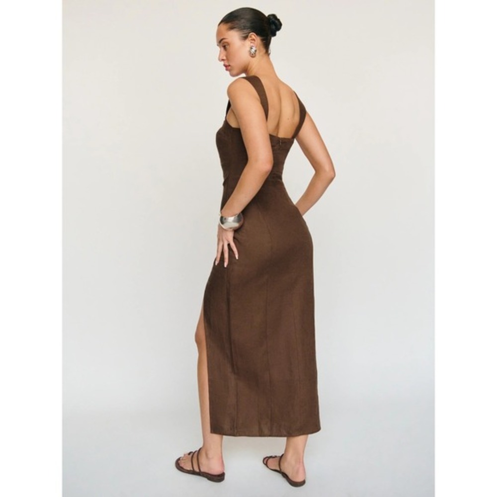 NWT Reformation Clement Linen Midi Dress Chocolate Cake - Size 8 - Picture 10 of 15
